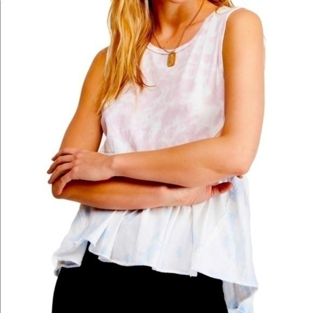 Free People Knit Peplum Top Purple Tie Dye Boho Gypsy Casual NEW